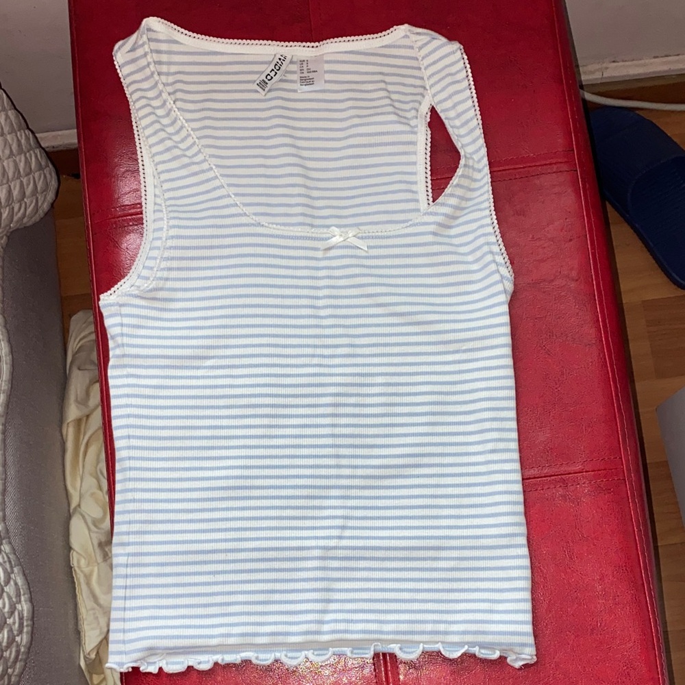 H&M Light Blue and White Striped Tank Top